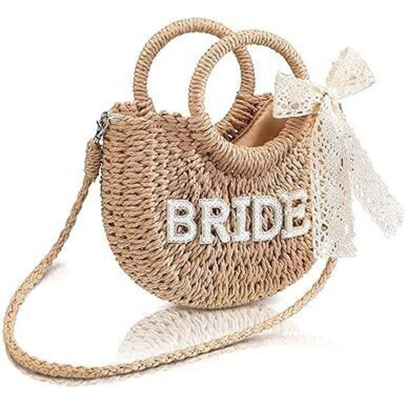 Handbags - Bride Straw Purse Mrs Handwoven Bag Rhinestone Letter Bag Bachelorette Honeymoon